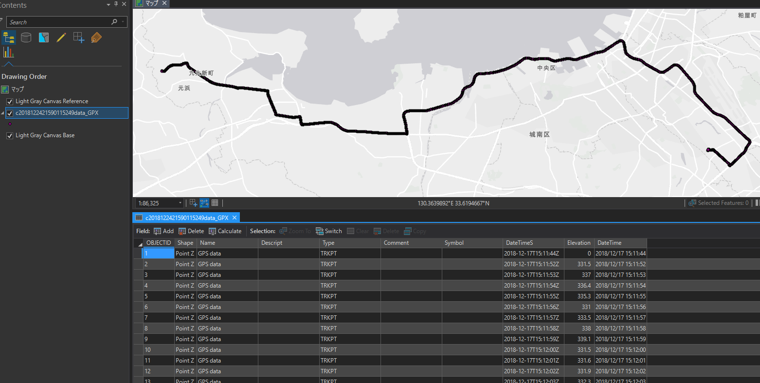 point fc created  by GPX to Feature class tool