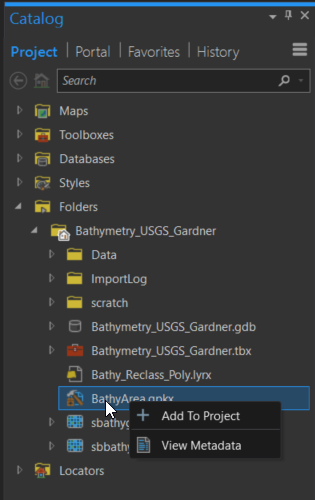 Catalog in ArcGIS Pro showing how to add geoprocessing (.gpkx) package to project.