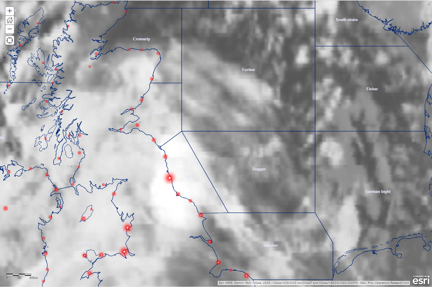 Shipping Forecast with GOES weather imagery and RNLI Lifeboat Stations