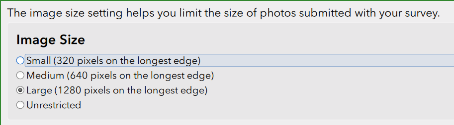 Current Image Settings in Survey123 Connect