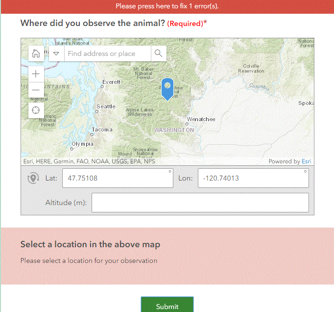 Constraint message to force user to choose a location other than the default map center