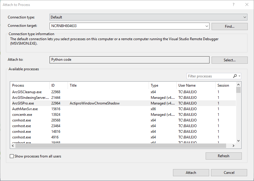 Can't get Visual Studio 2017 to attach to ArcGIS P... - Esri Community