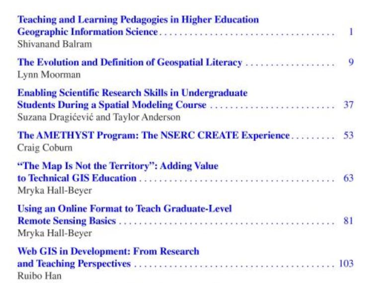 Selected chapters in the new GIScience teaching and learning book.