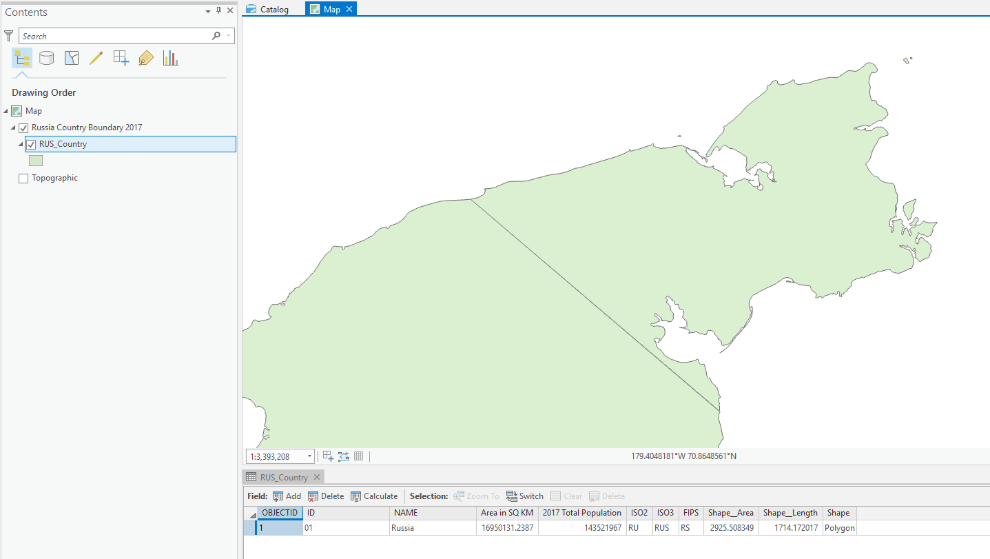 Russia polygon with 180th meridian line