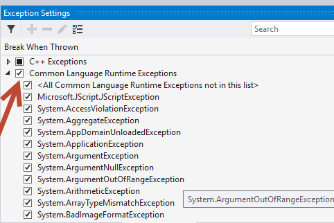 Exception Settings