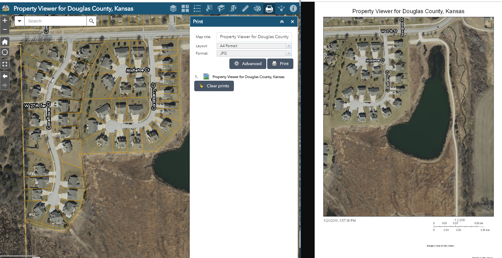 Screenshot comparing web map to printed document