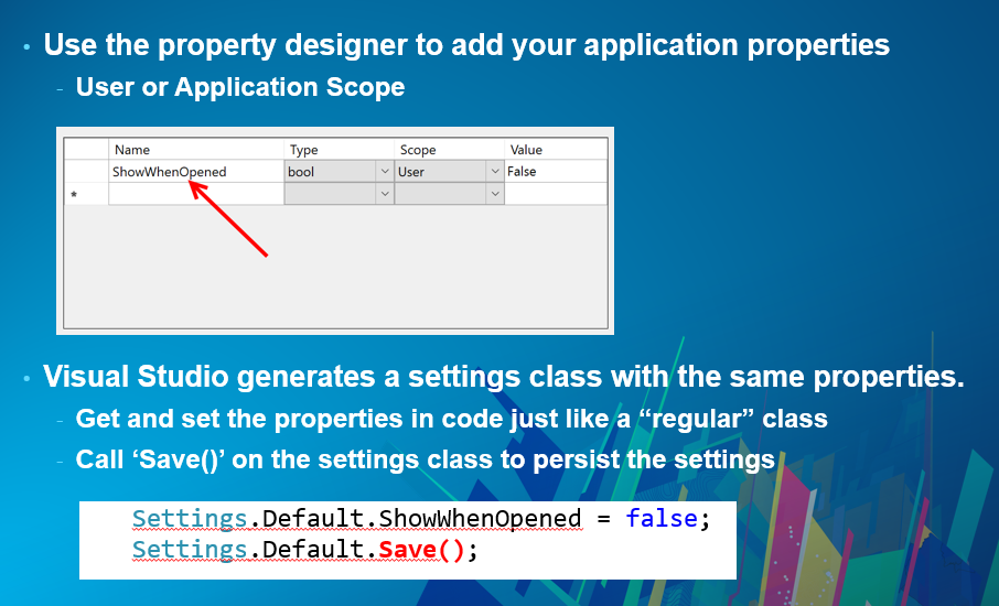 User/Application Settings