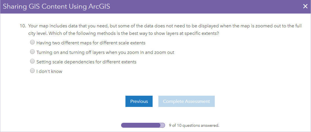 Image showing a question in the assessment tool panel
