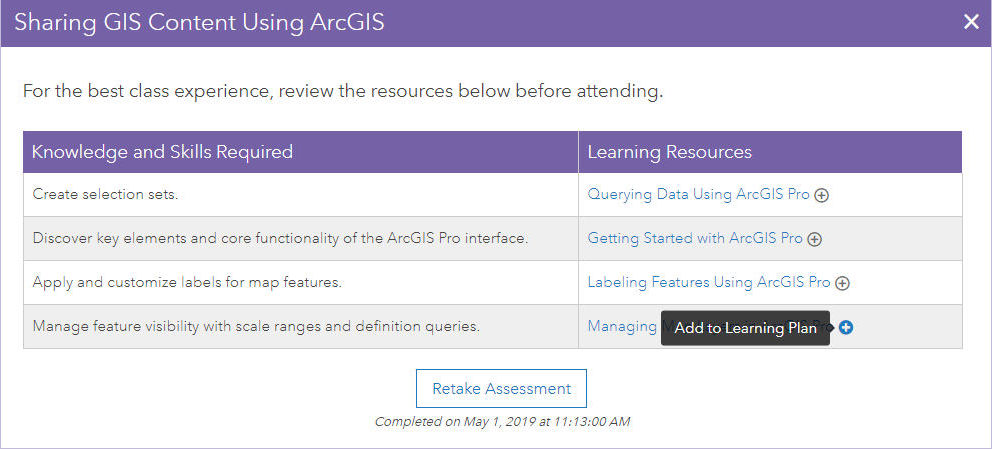 Image showing recommended resources in the readiness tool results
