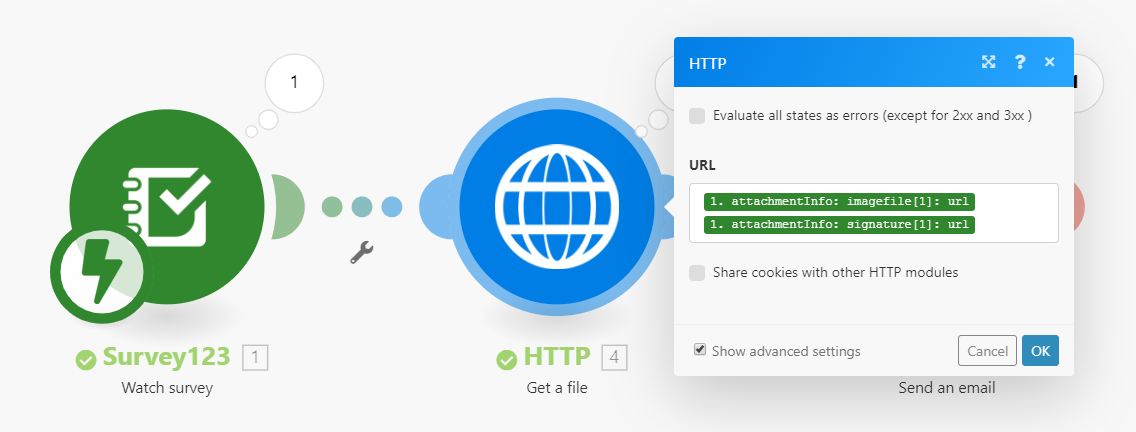 Integromat Survey123 HTTP Module URL field