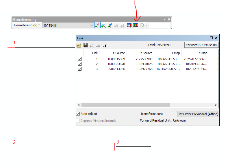 Georeferencing toolbar and link table