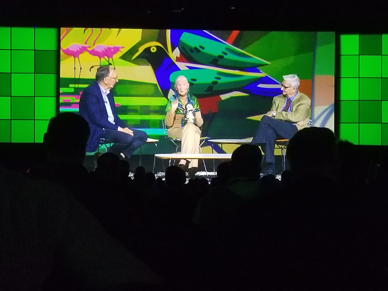 Jack Dangermond, Jane Goodall, and E.O. Wilson have a conversation on the Plenary stage