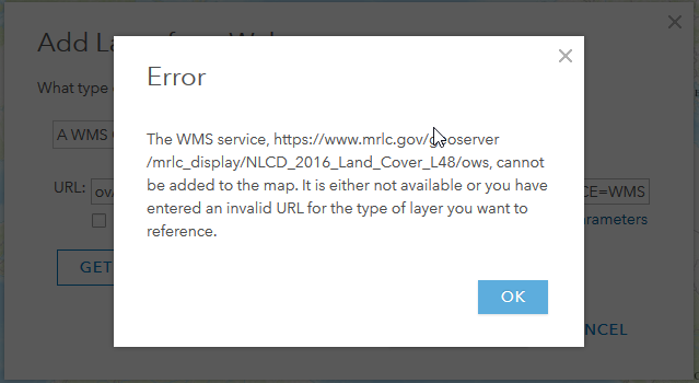 Error message received when trying to add WMS service to Portal map.