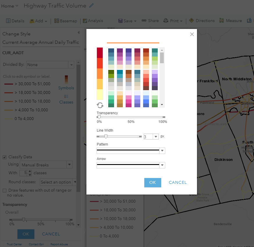 screenshot of symbol changer in arcgis online