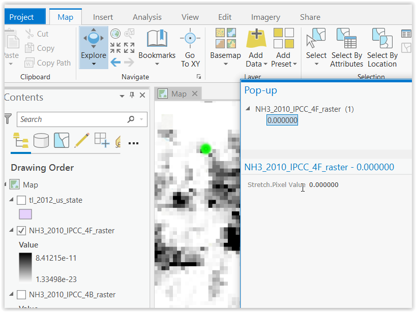 Screenshot showing the Explore tool; cell value is displayed, but not x,y position.
