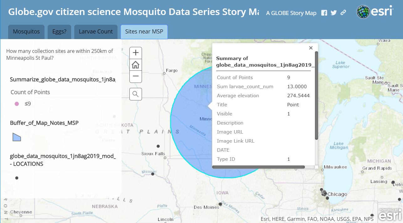 Story map of Globe mosquito data 
