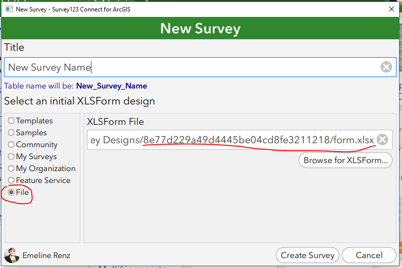 Screenshot showing how to make a new service from an existing form.xlsx