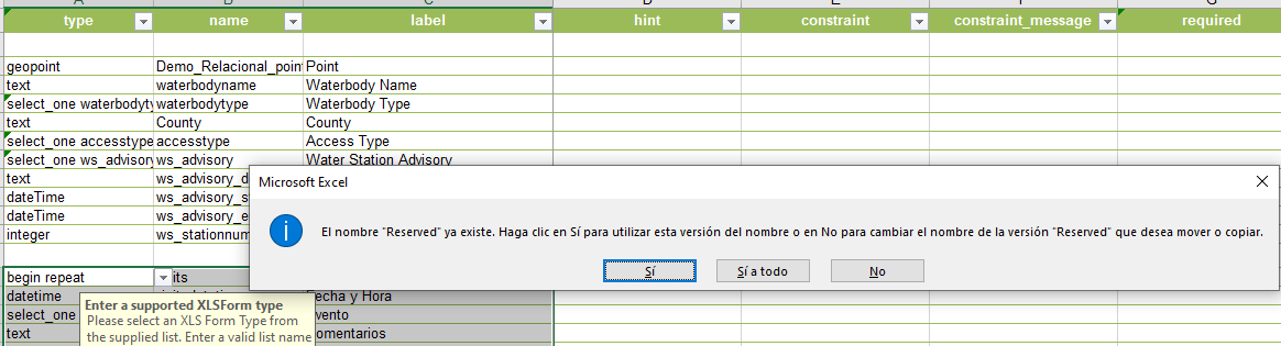 error "reserved" - Excel