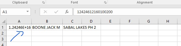 CSV sheet showing PARID as float data type