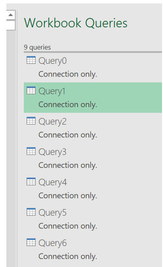 Screenshot of the Show Queries pannel to show queries changed to Connection only.