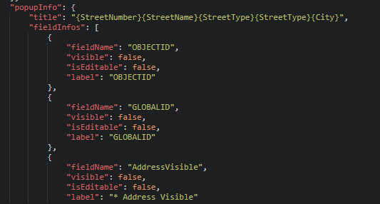 Settings of the existing feature service in the JSON