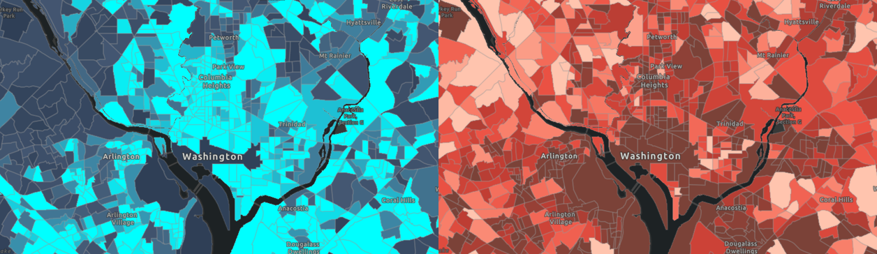 Side-by-side maps of renter and owner counts