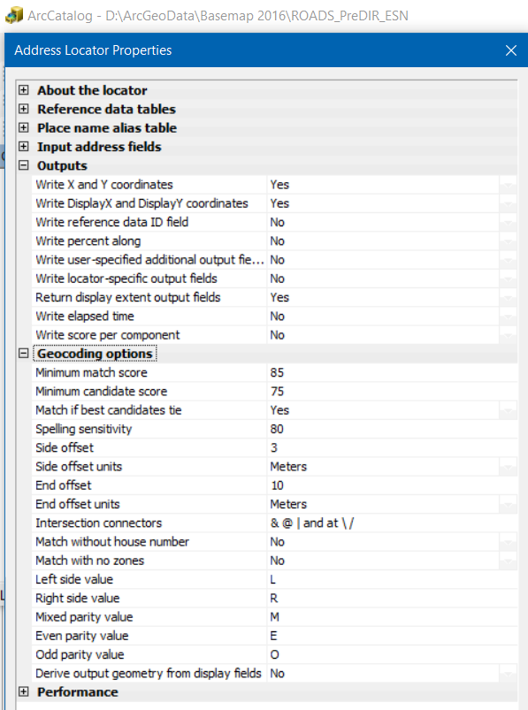 ArcMap Address Locator Properties window