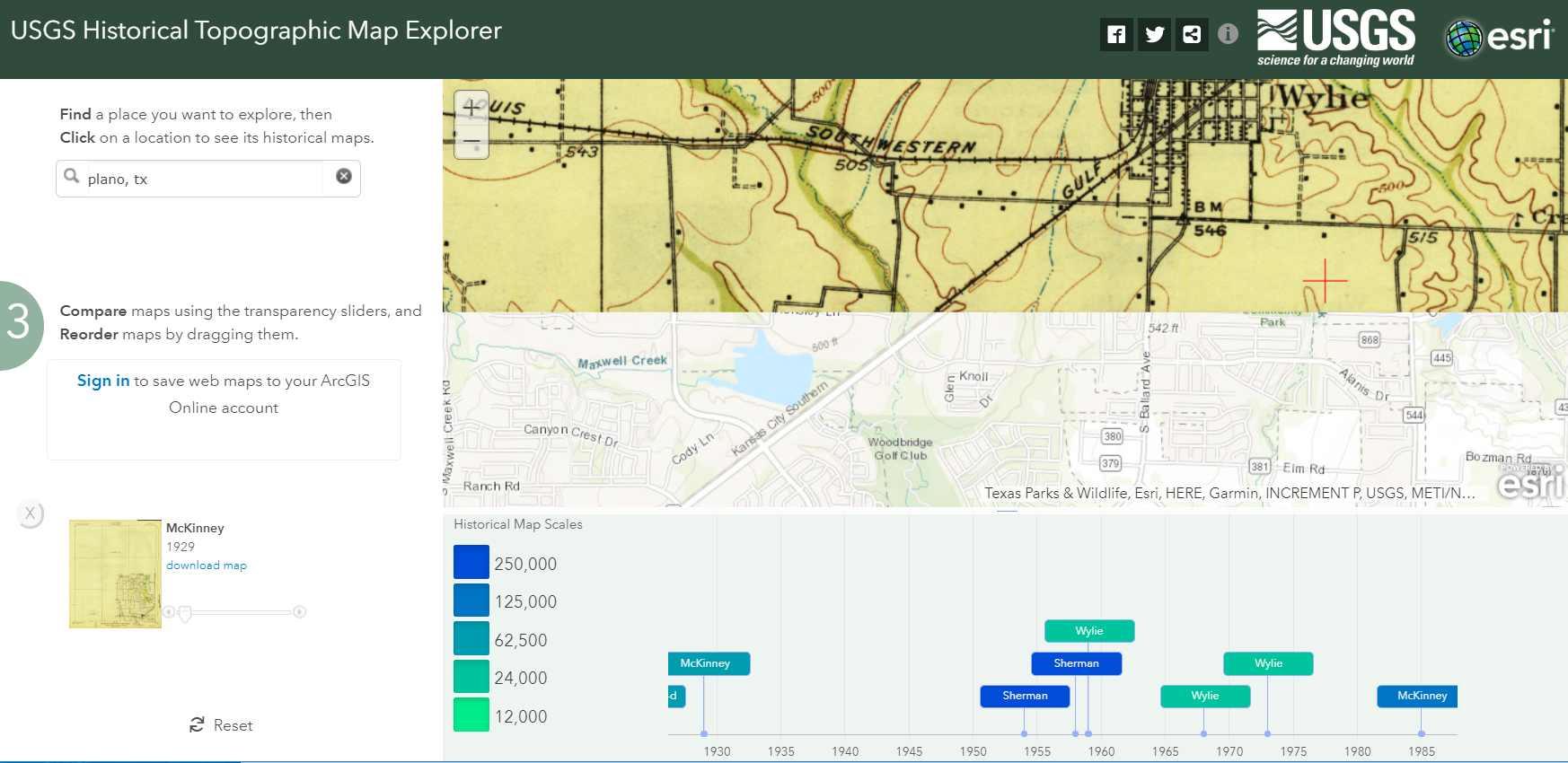 Esri USGS historical map explorere