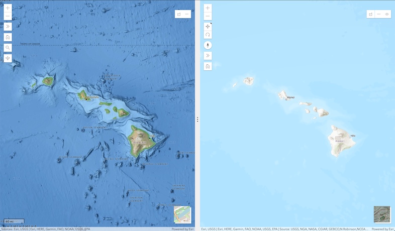 Example app showing Hawaii in left and right panes