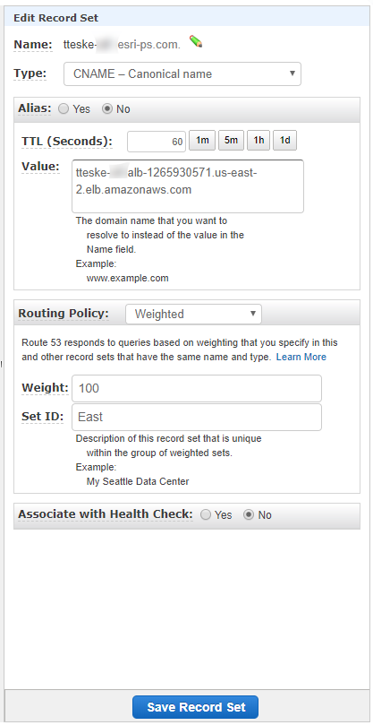 Public record set in Route 52 with Weighted Routing Policy