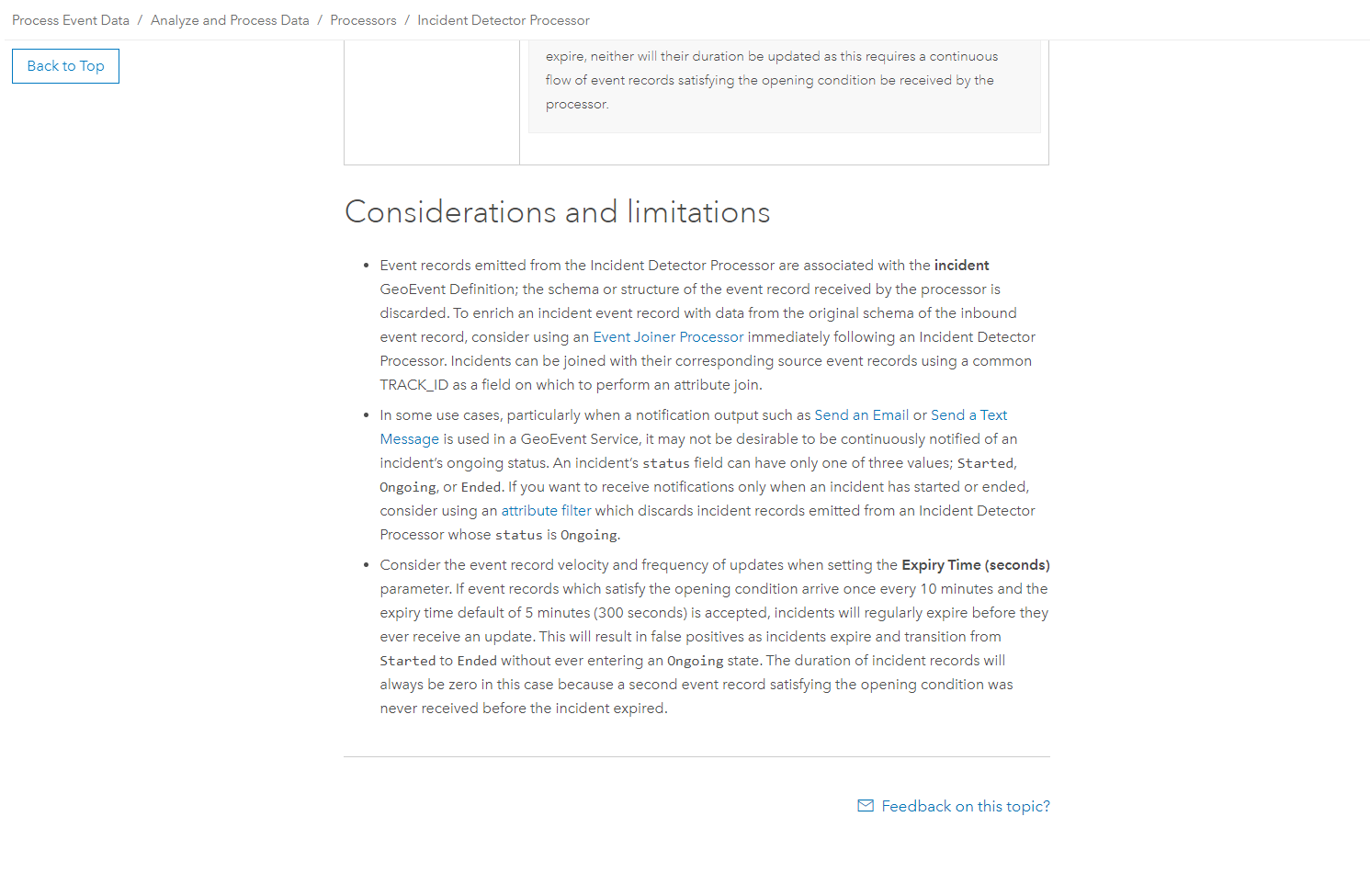 New processor considerations and limitations documentation at the 10.8 release of ArcGIS GeoEvent Server