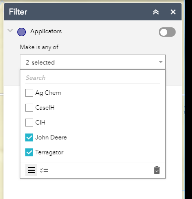 filter selection pulldown