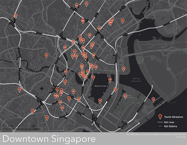 Map of tourism sites in downtown Singapore