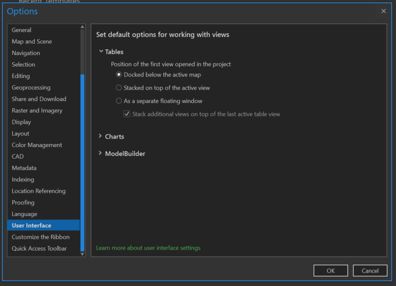 ArcGIS Pro table settings