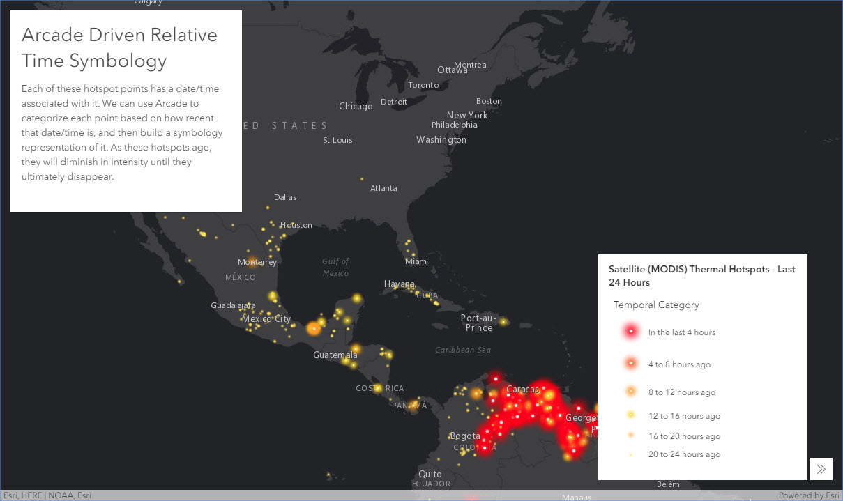 Map Showing Relative Time Symbology of MODIS Hotspots