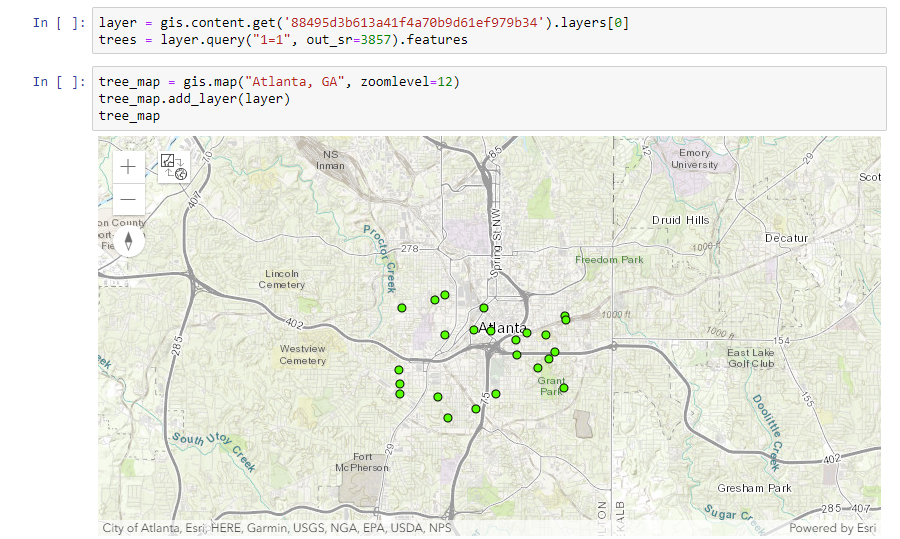 Code for querying the trees layer and displaying it on a map 