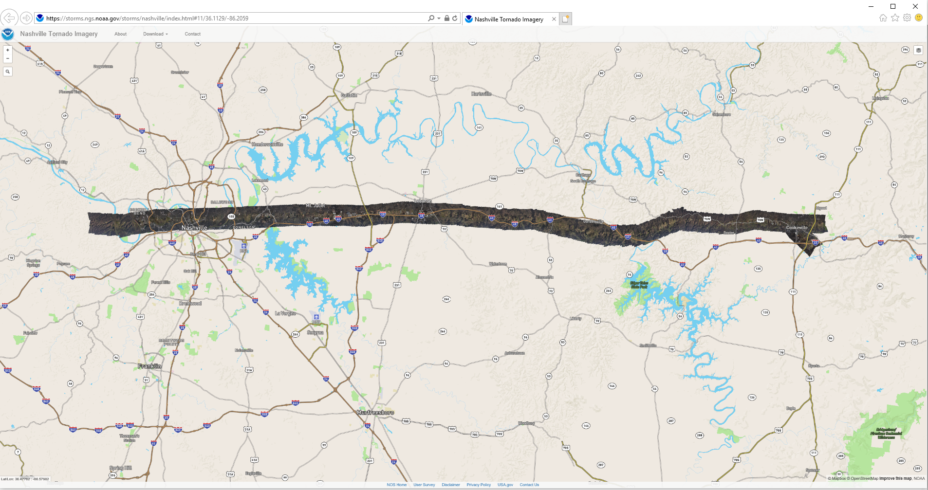 NOAA Imagery for the Nashville Tornado Response
