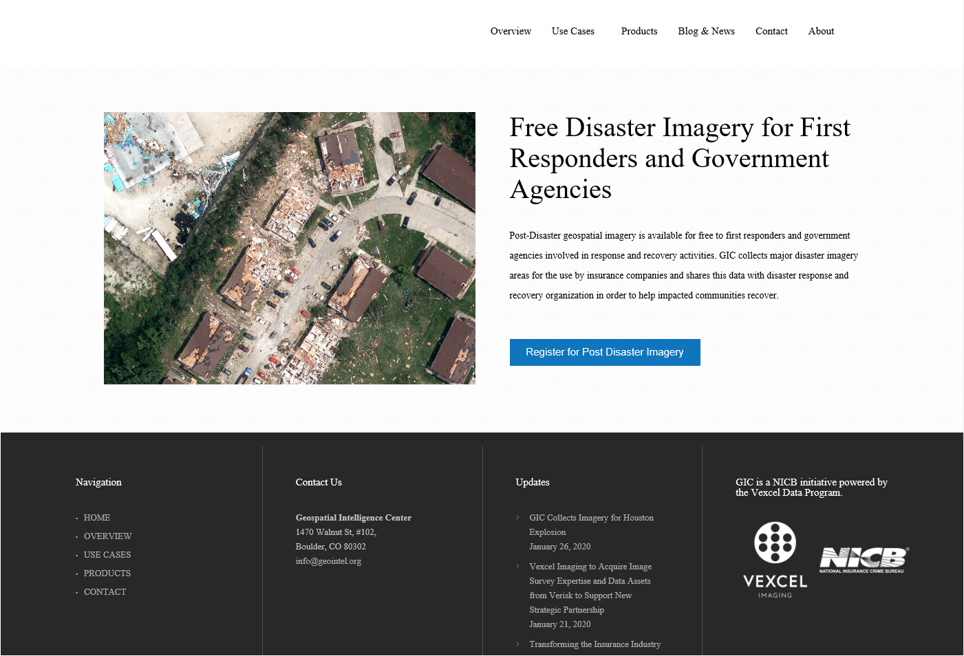 Website of post-disaster geospatial imagery available for free to first responders and government agencies.