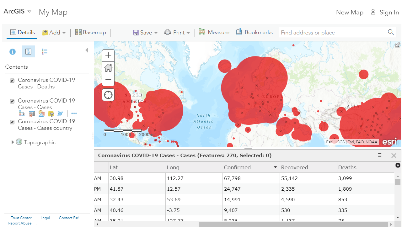 Coronavirus data in ArcGIS Online 