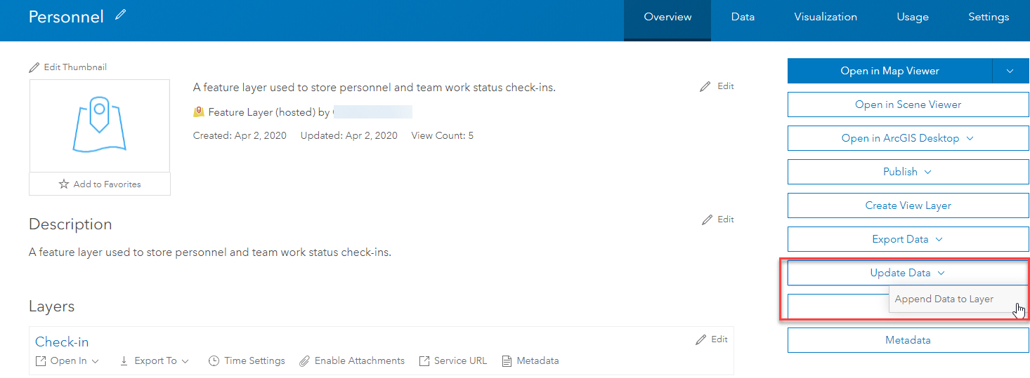 How to append a CSV table to a hosted feature layer.