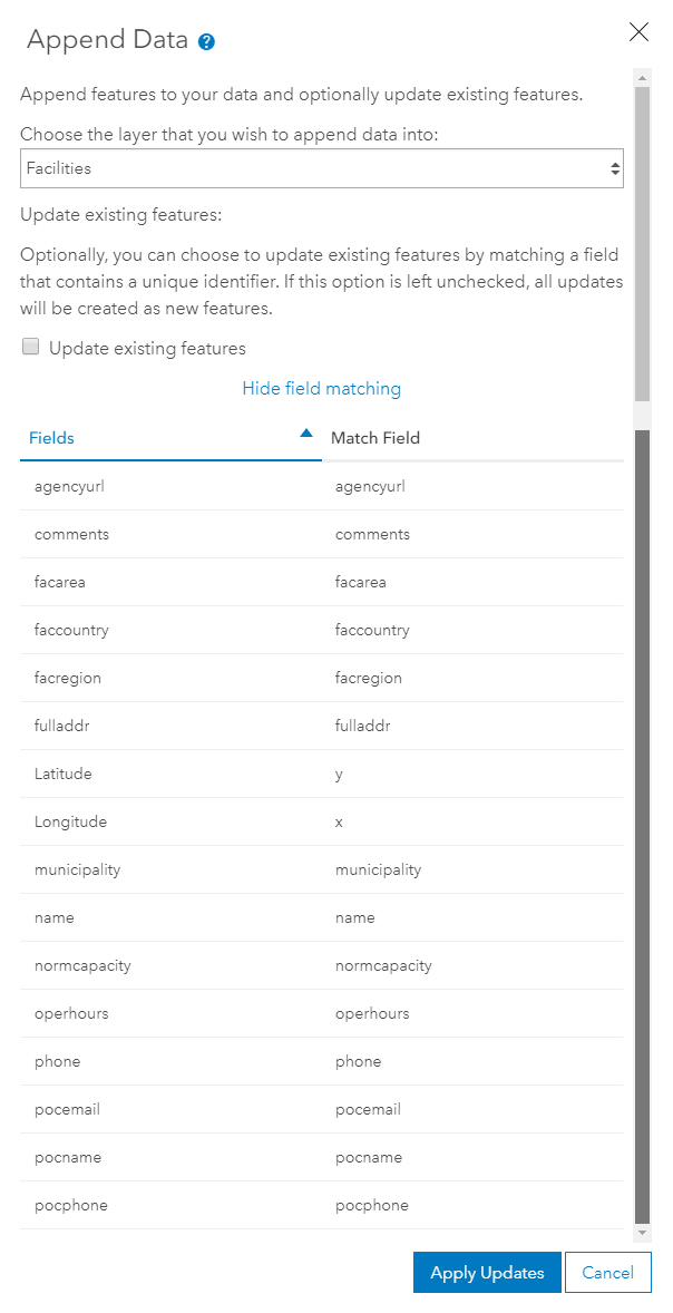 Configuring the facilities append