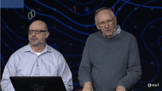 Jim McKinney and Jack Dangermond at the DevSummit Plenary