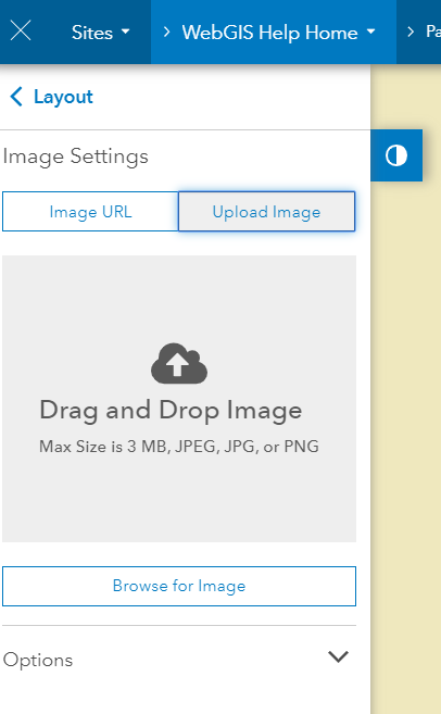 Upload Image tool in Site pages Layout