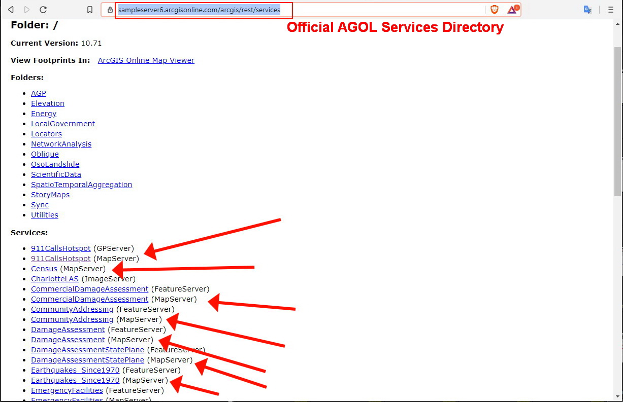 Official AGOL Services Directory