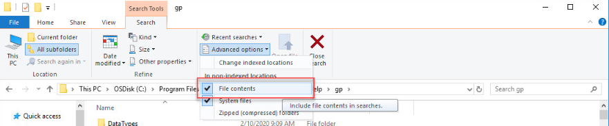 Enable File Search in File Explorer