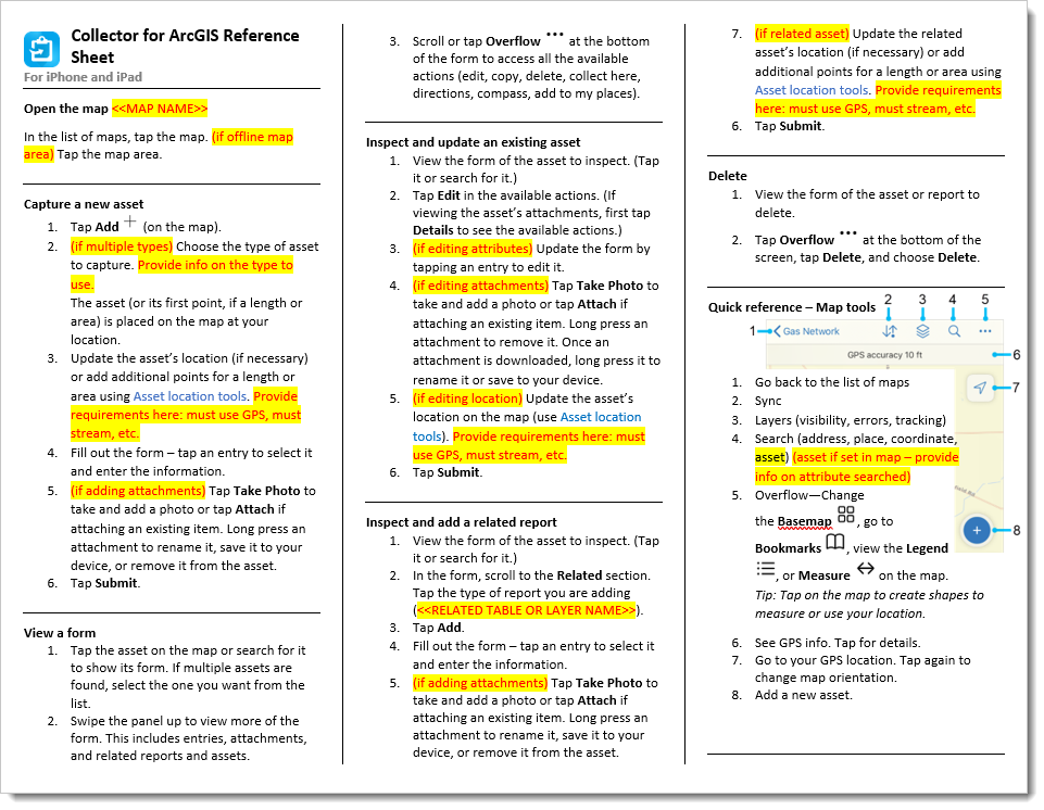 Collector for ArcGIS Reference Sheet