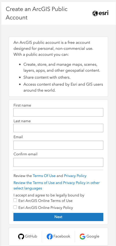 Create an ArcGIS Public Account