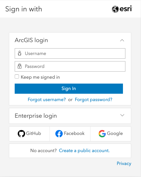 ArcGIS Sign In dialog