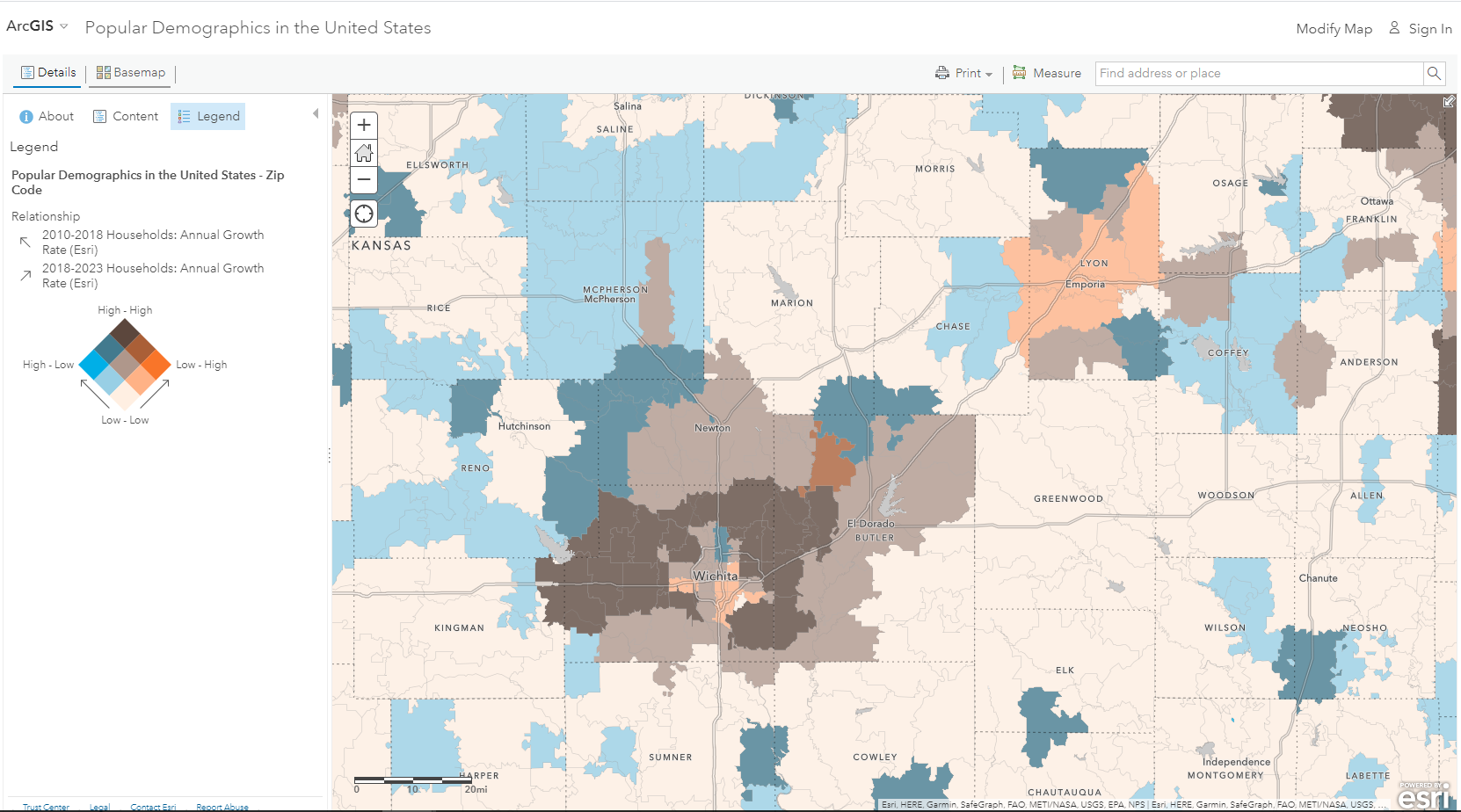 Population change map.