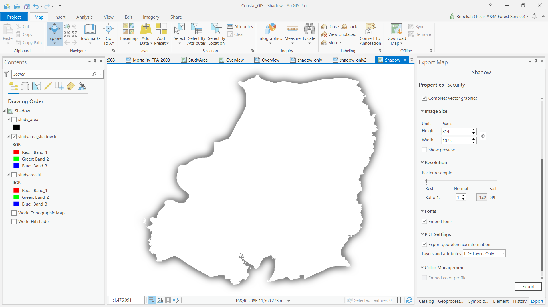 shadow tiff in map window in ArcGIS Pro
